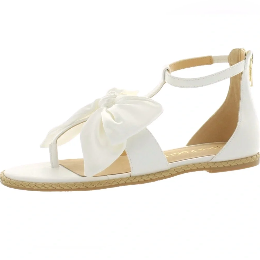 NIB [Jack Rogers] Heidi Satin Bow Accent T-Strap Zip Flat Sandals Women’s Sz 6 - Picture 2 of 14